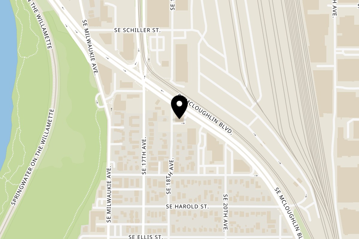 Map showing the location of The MAC'D Window on 5145 SE McLoughlin Blvd Ste F in Portland
